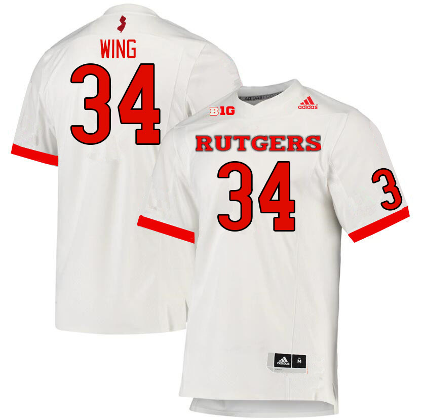 Men #34 Micah Wing Rutgers Scarlet Knights College Football Jerseys Stitched Sale-White - Click Image to Close